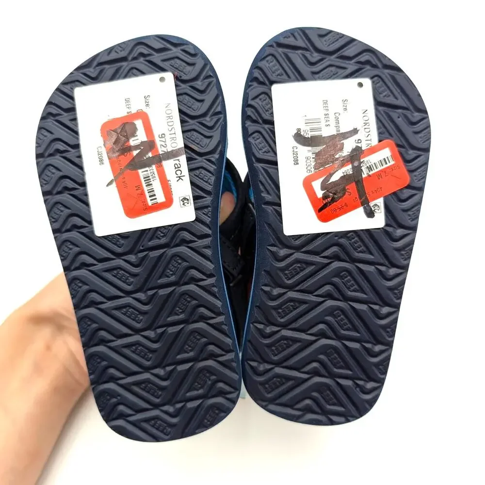 Reef Little Ahi Flip Flops Sandals Kids' Deep Sea Stripes Size US7 EU23